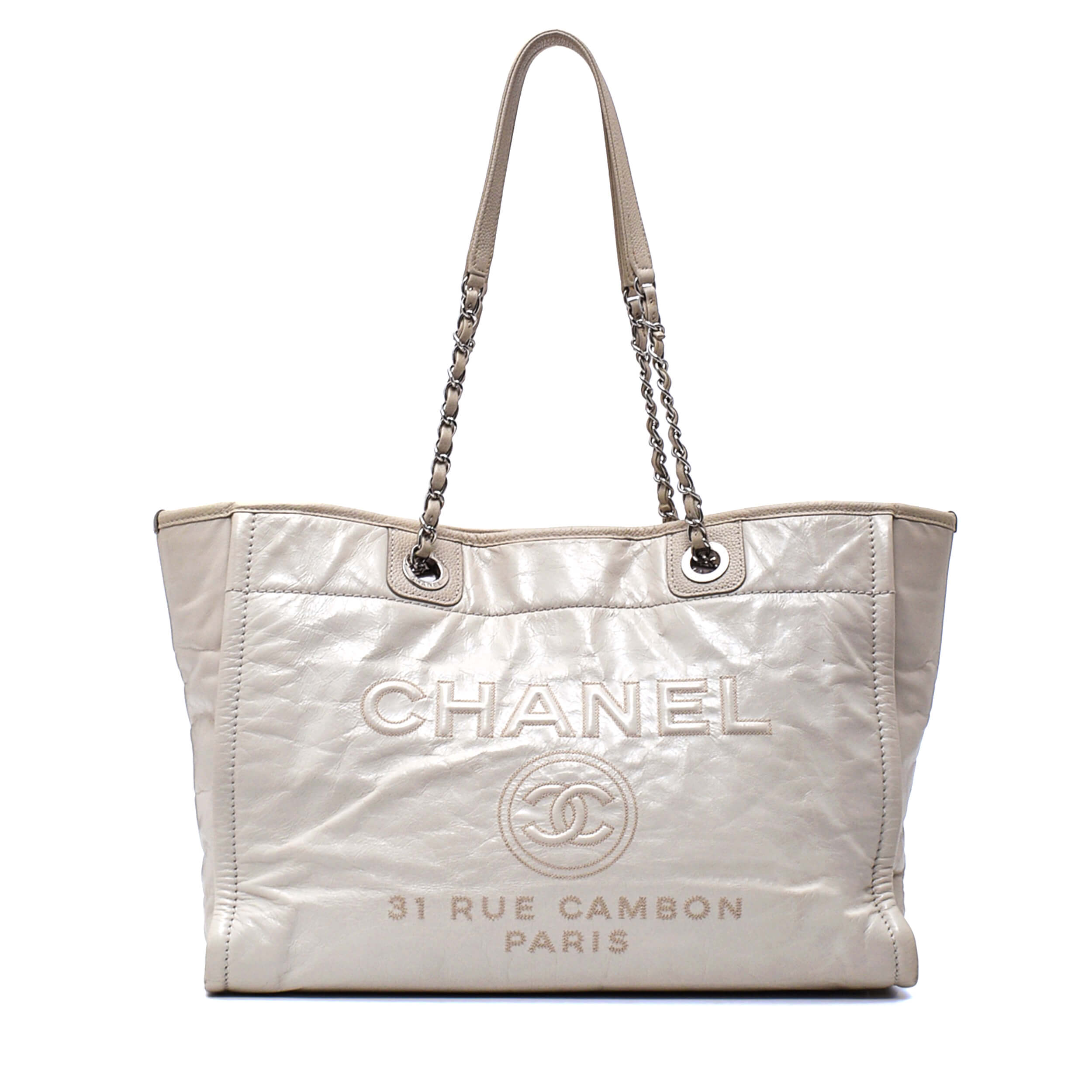 Chanel - White Leather Deauville Small Tote Bag